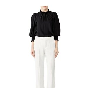 Amanda Uprichard Helene Black puff Balloon Sleeve Blouse